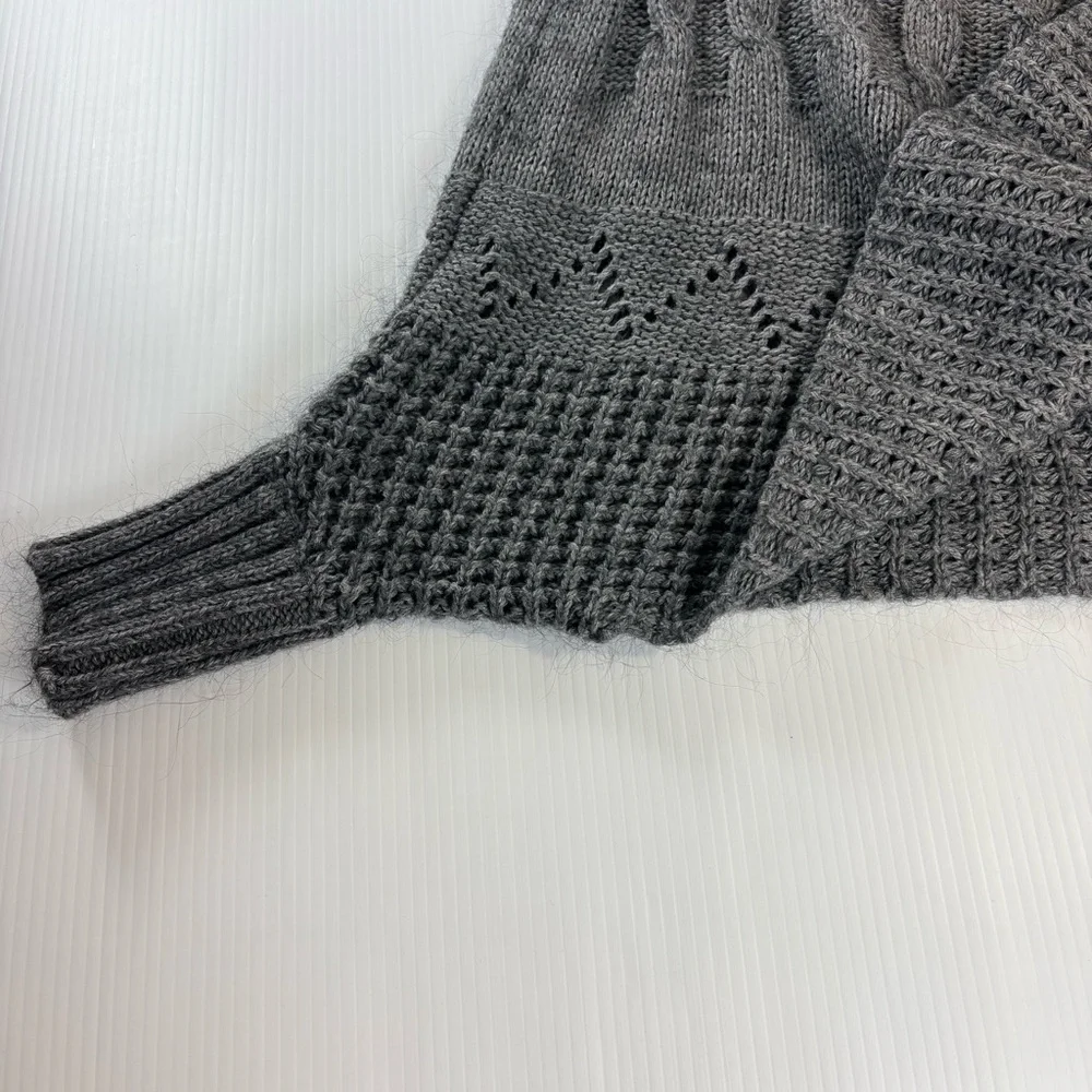Iperico Made in Italy Grey Turtleneck Knit Poncho Sweater OS Wool Mohair Blend
